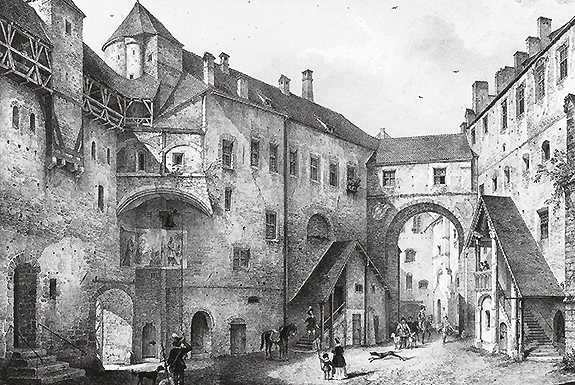 Picture: Inner castle courtyard, lithograph by Carl August Lebsch&eacute;e